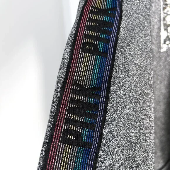 PINK Victoria’s Secret Bling Sequin Campus Collar Sweatshirt Rainbow Sleeve L - Picture 4 of 10